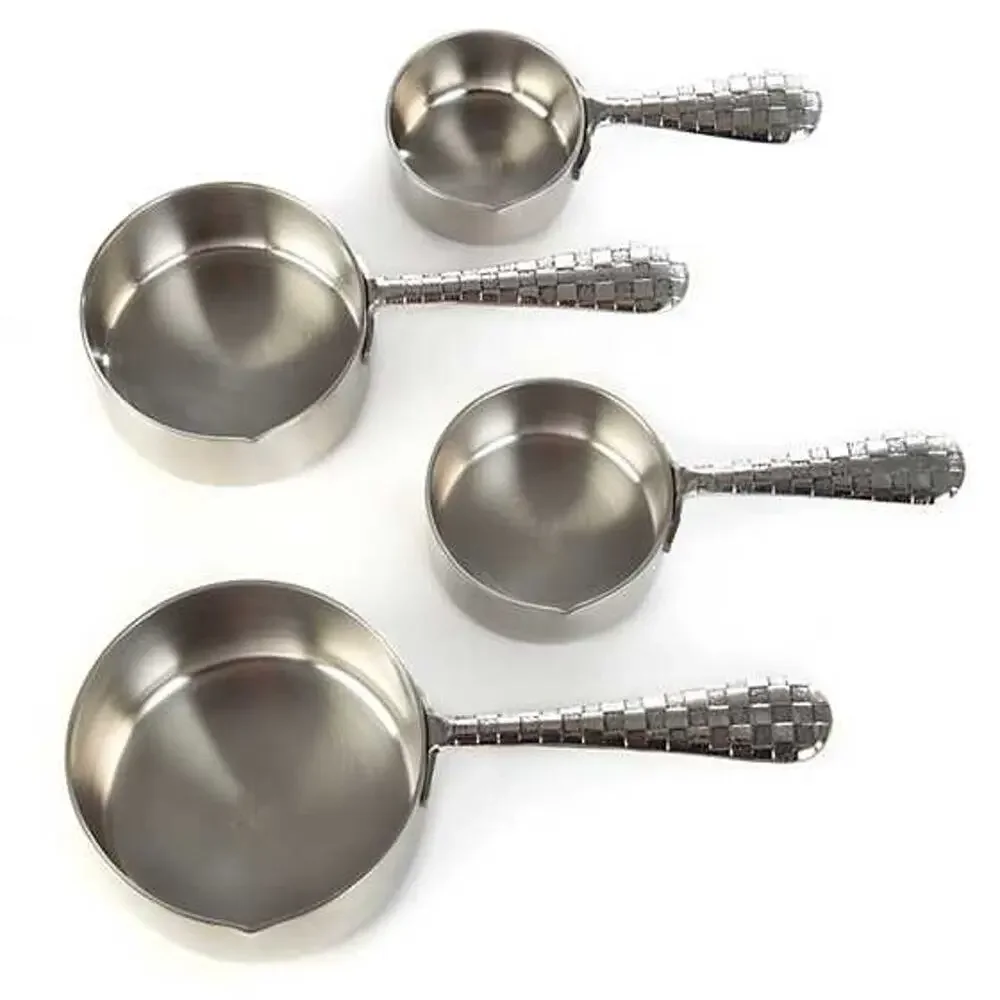 Mackenzie Childs Check Measuring Cups Stainless-Steel Silver Gift Home Decor NEW - Picture 1 of 10